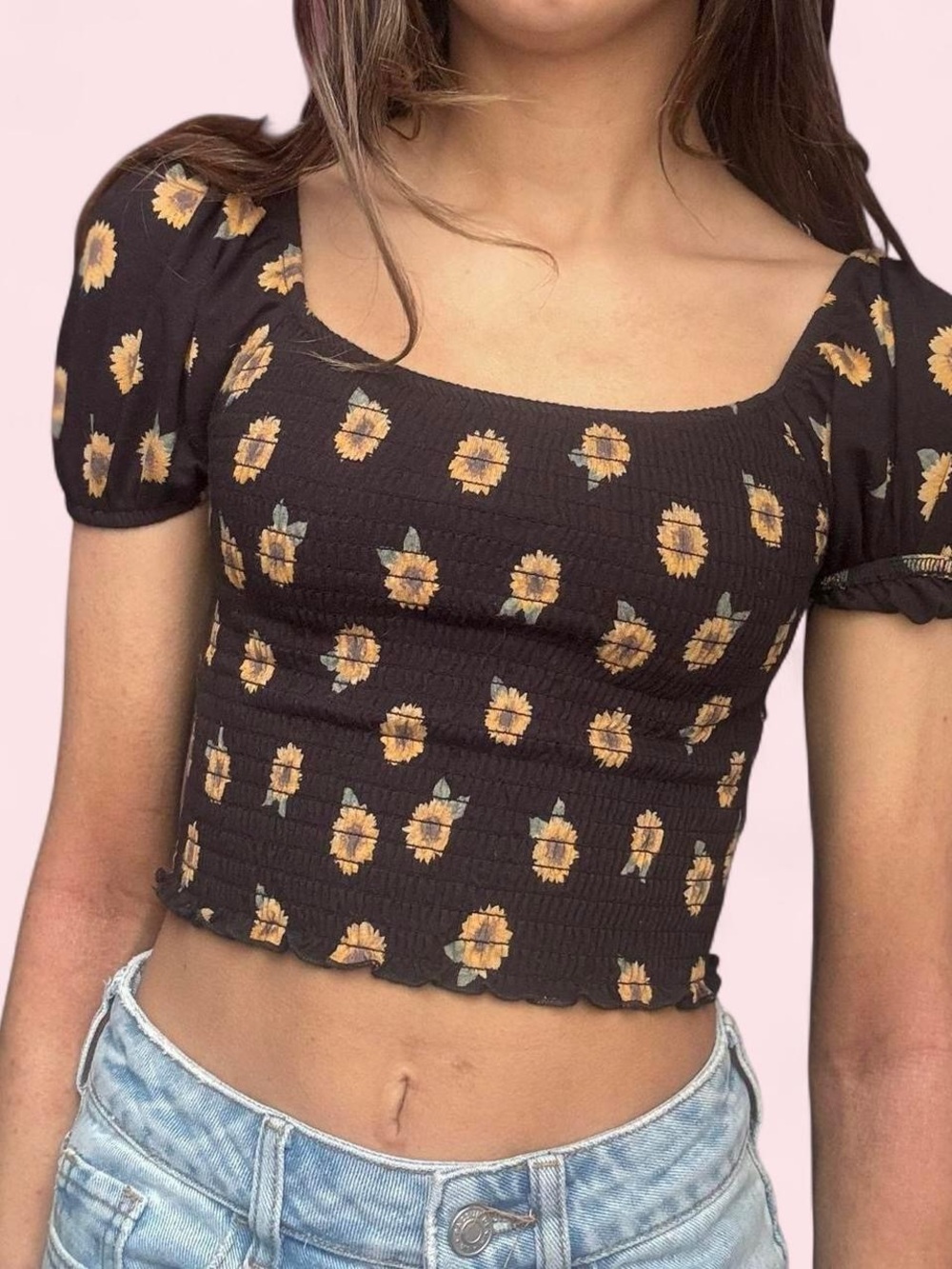 Hollister Black Sunflower Crop Top